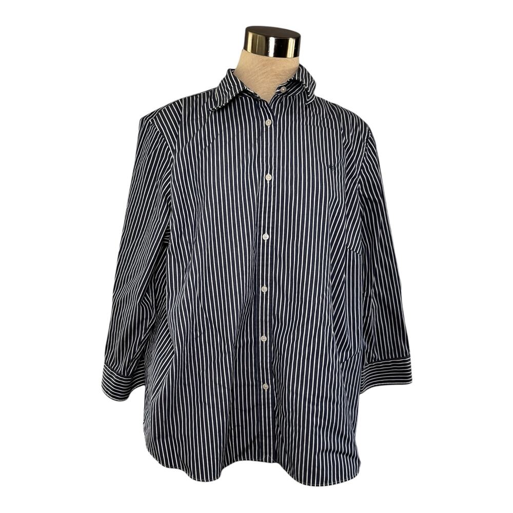 Lauren Ralph Lauren 1X Non-Iron Blue Pinstripe Button-Down
